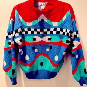 1970s vintage intarsia sweater. Super fun color scheme!